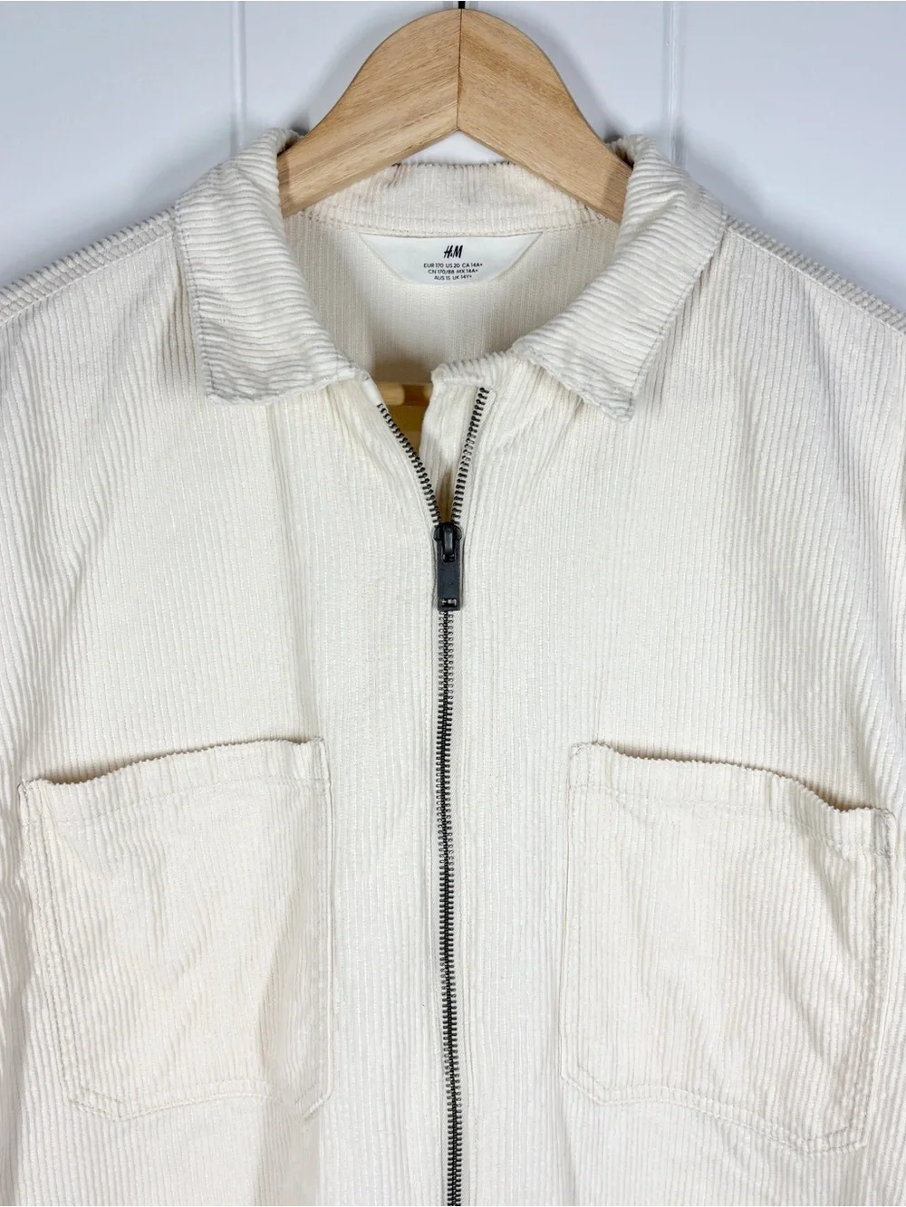 H&M Youth Boys Ivory Corduroy Jacket Size 20 Full Zip Collared